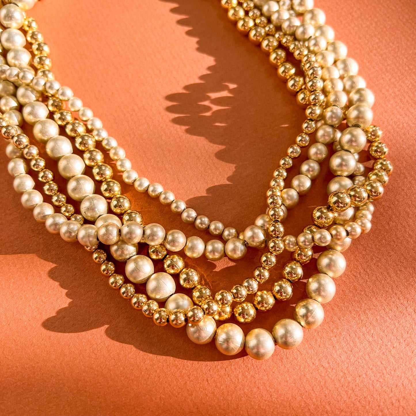 1960s Chunky Gold Beaded Necklace and Earrings