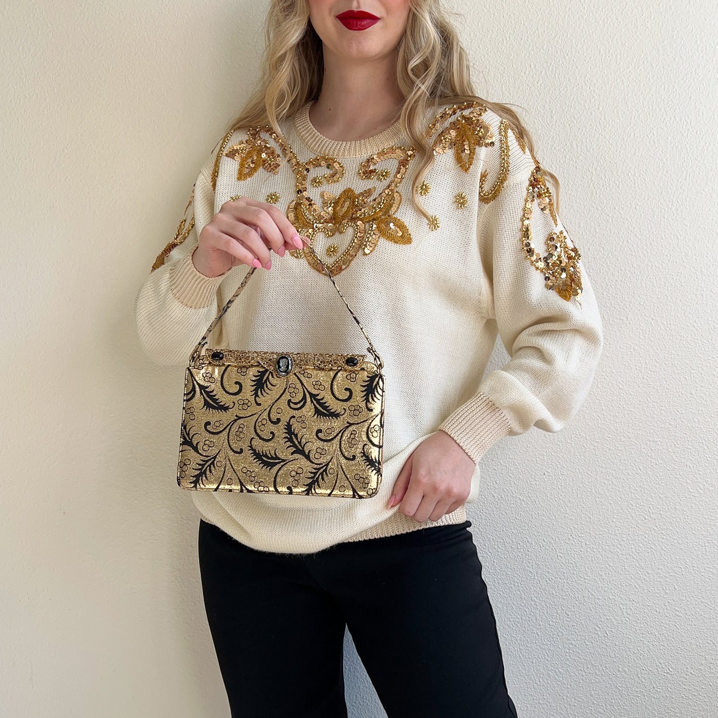 1960s Gold and Black Patterned Evening Bag