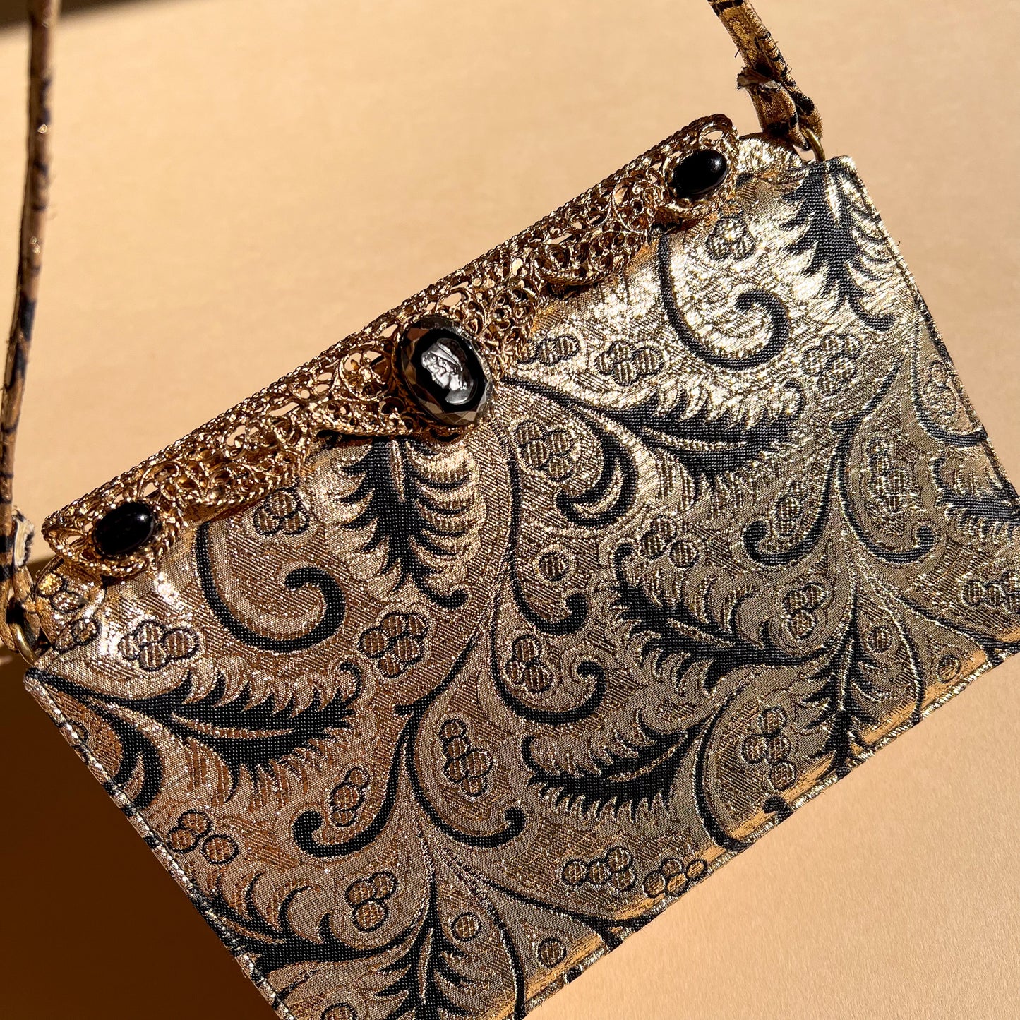 1960s Gold and Black Patterned Evening Bag