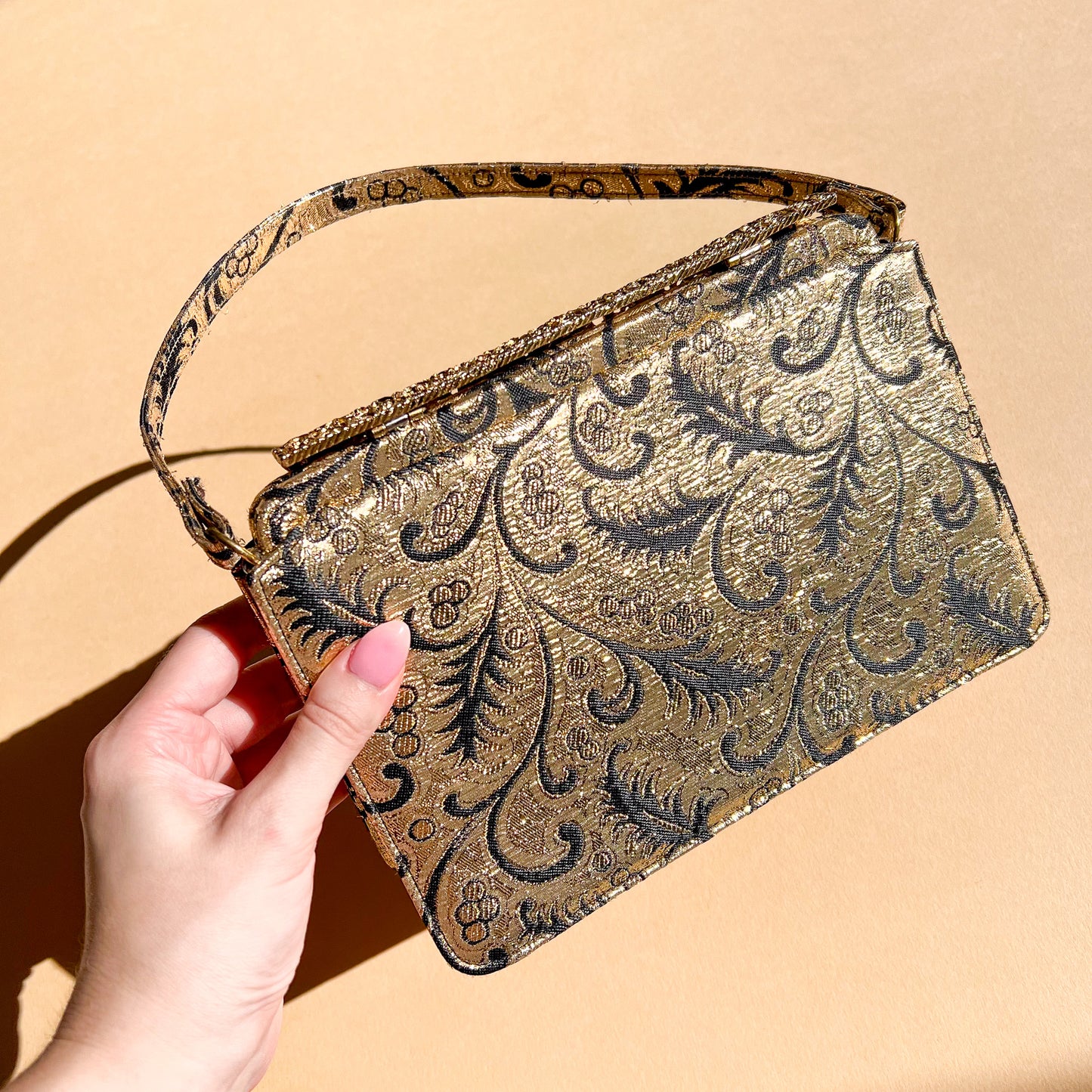 1960s Gold and Black Patterned Evening Bag