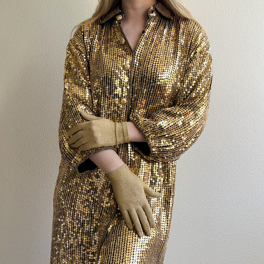 1960s Sparkling Gold Knit Gloves