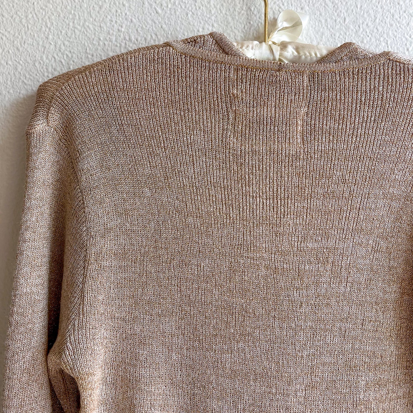 1960s Shimmering Gold Knitted Top and Cardigan Set (S/M)