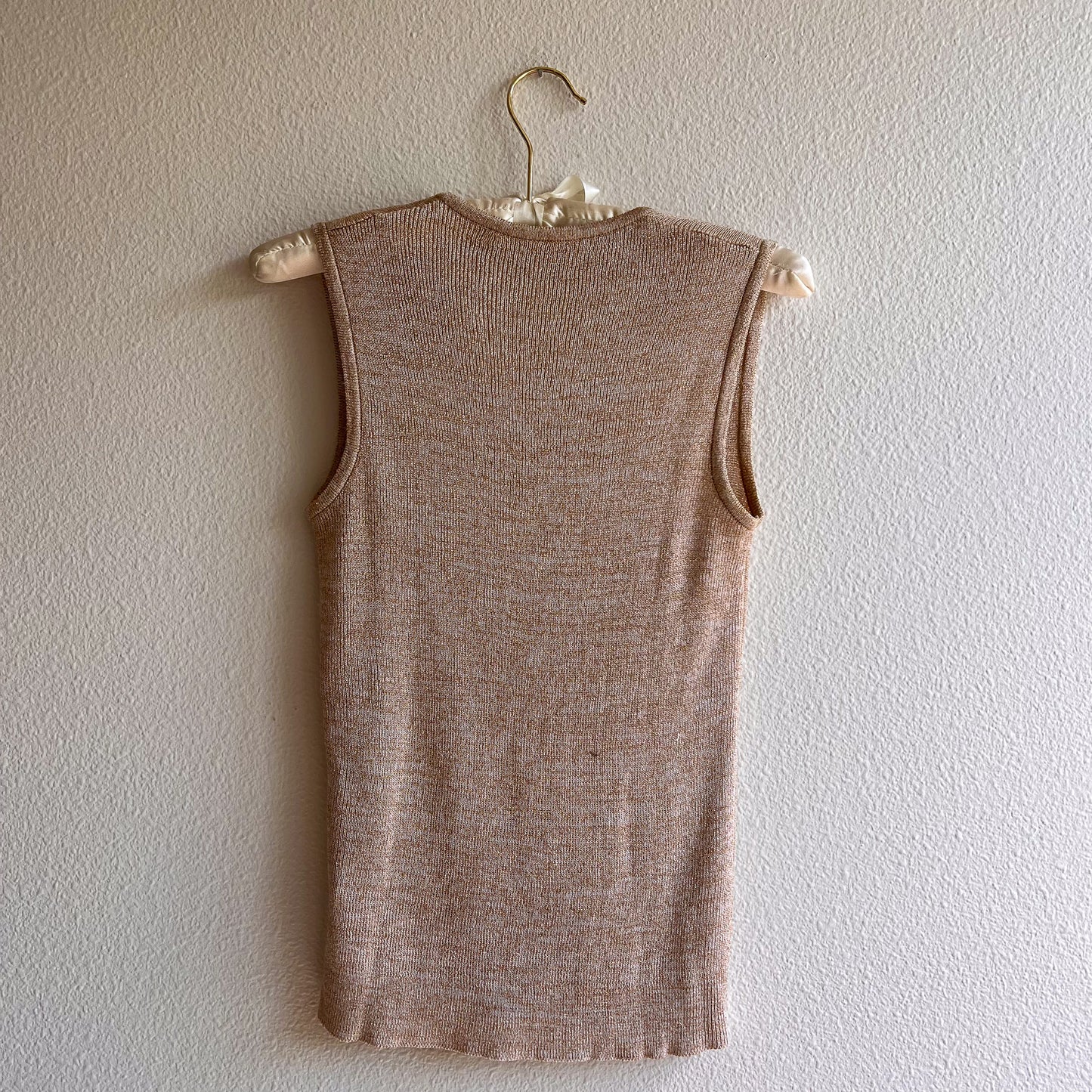 1960s Shimmering Gold Knitted Top and Cardigan Set (S/M)