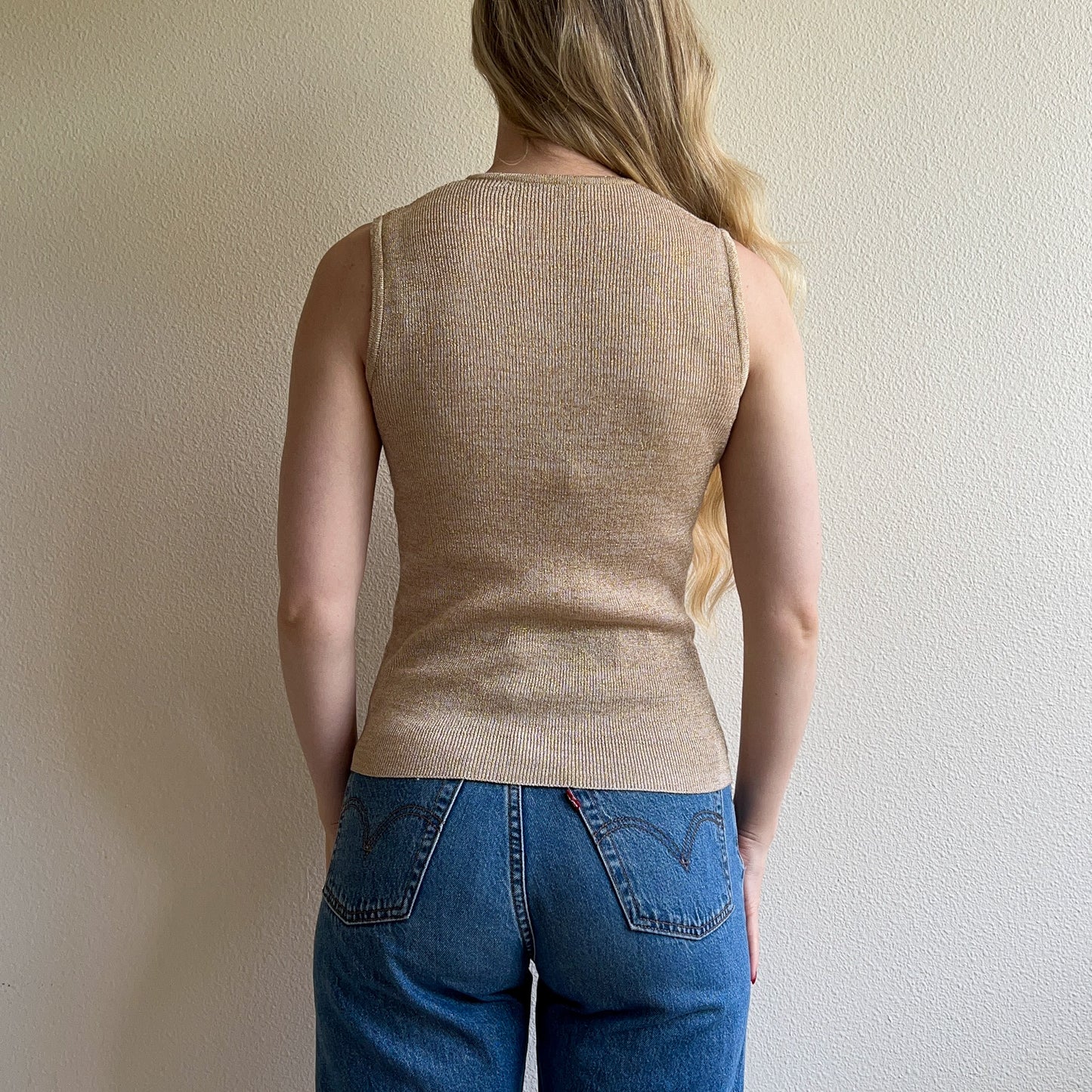 1960s Shimmering Gold Knitted Top and Cardigan Set (S/M)