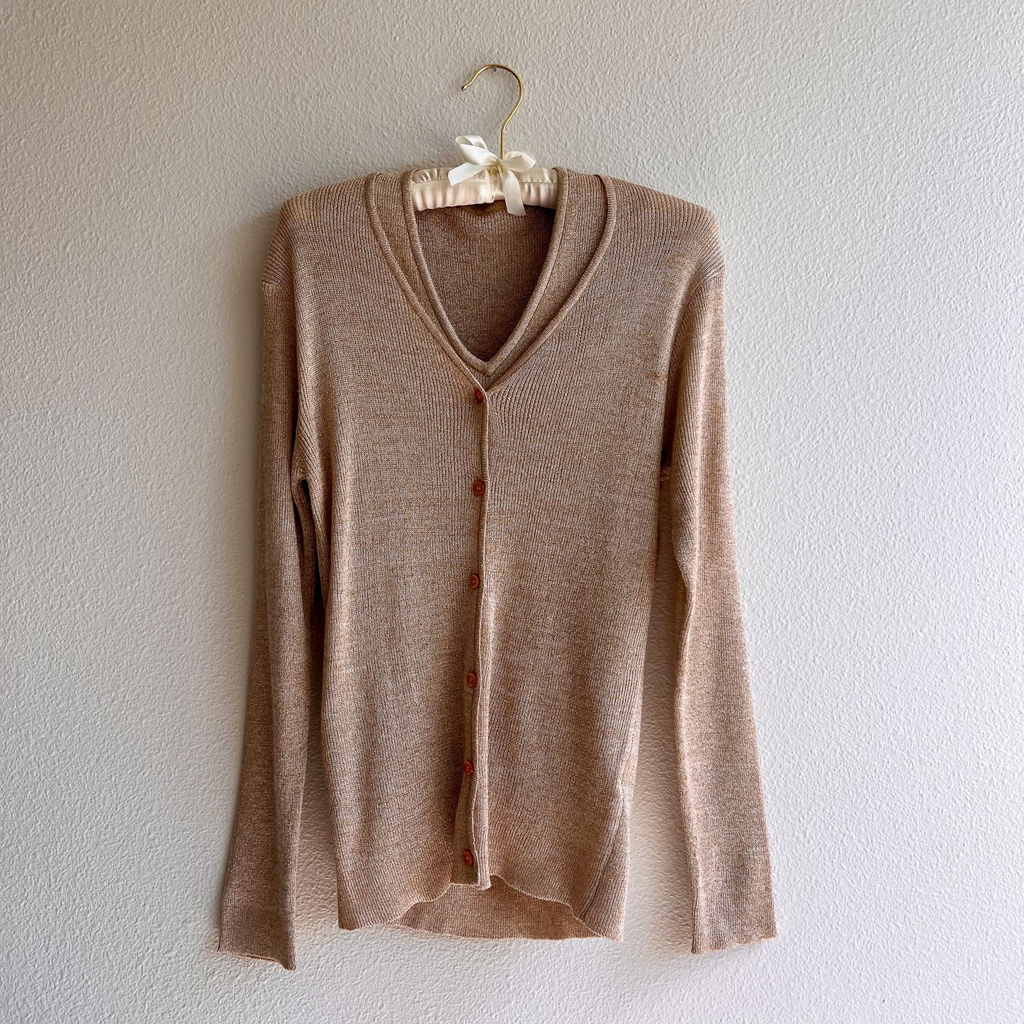 1960s Shimmering Gold Knitted Top and Cardigan Set (S/M)