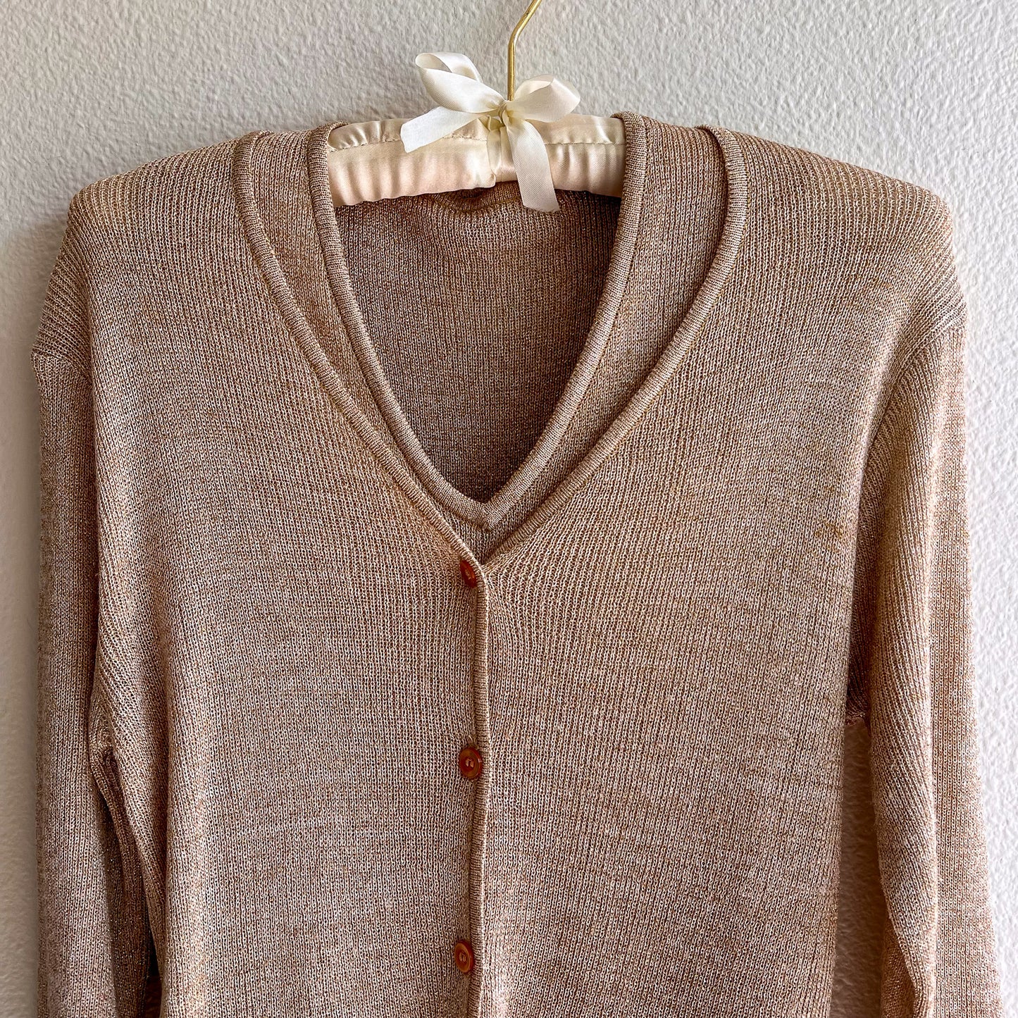 1960s Shimmering Gold Knitted Top and Cardigan Set (S/M)
