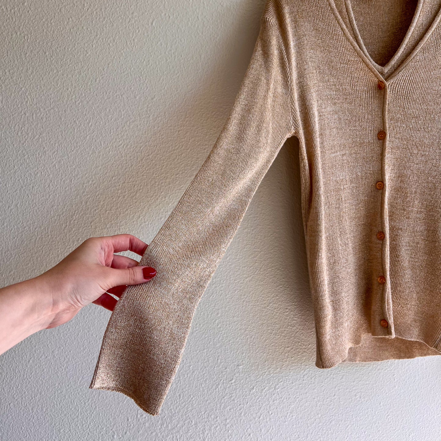 1960s Shimmering Gold Knitted Top and Cardigan Set (S/M)