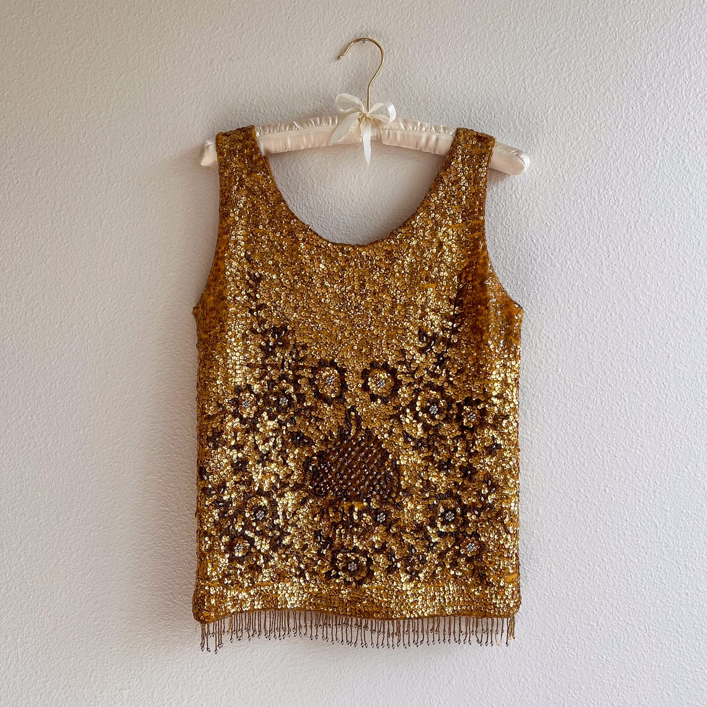 Incredible 1960s Heavy Gold Sequined Blouse (S/M)