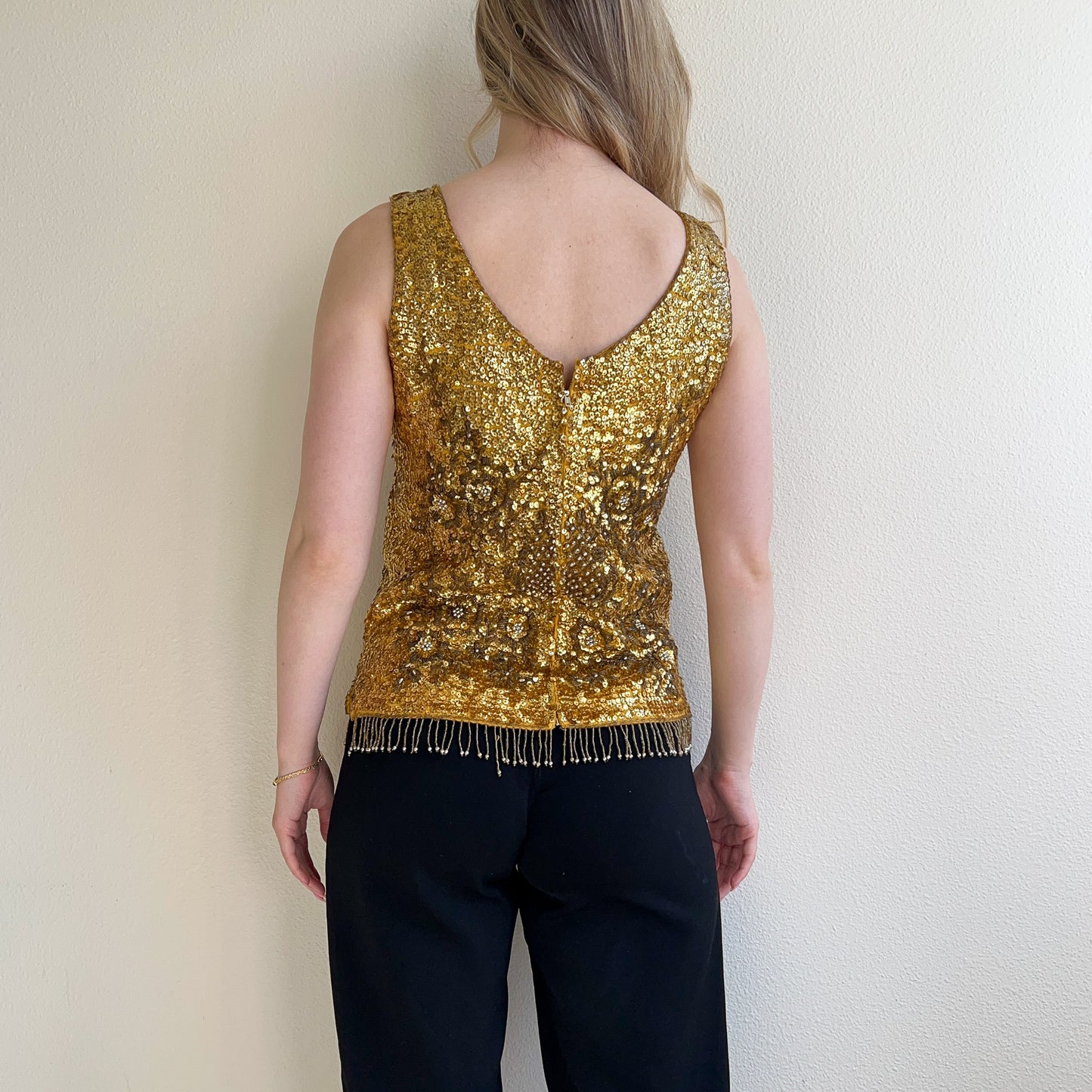 Incredible 1960s Heavy Gold Sequined Blouse (S/M)