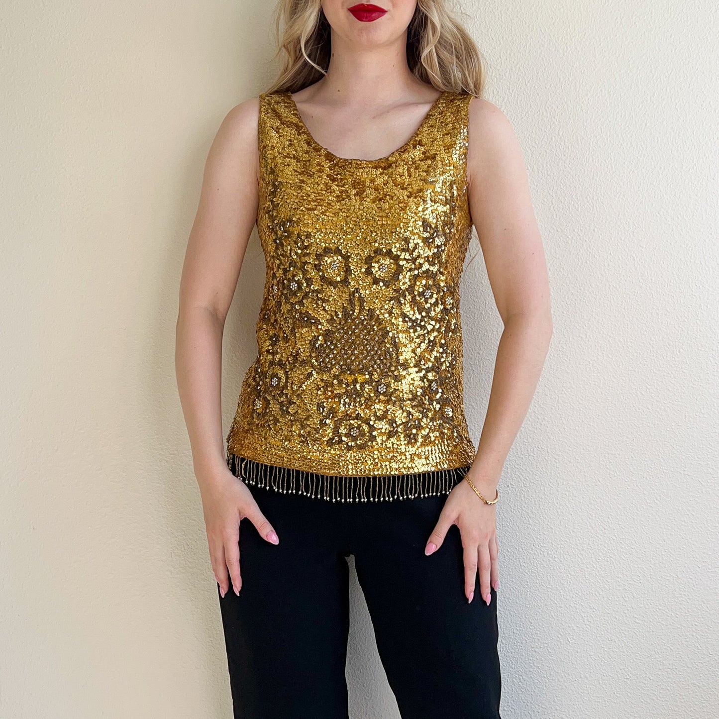 Incredible 1960s Heavy Gold Sequined Blouse (S/M)