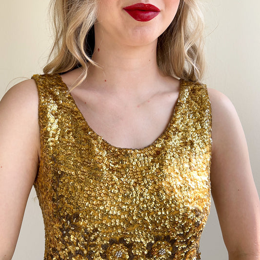Incredible 1960s Heavy Gold Sequined Blouse (S/M)