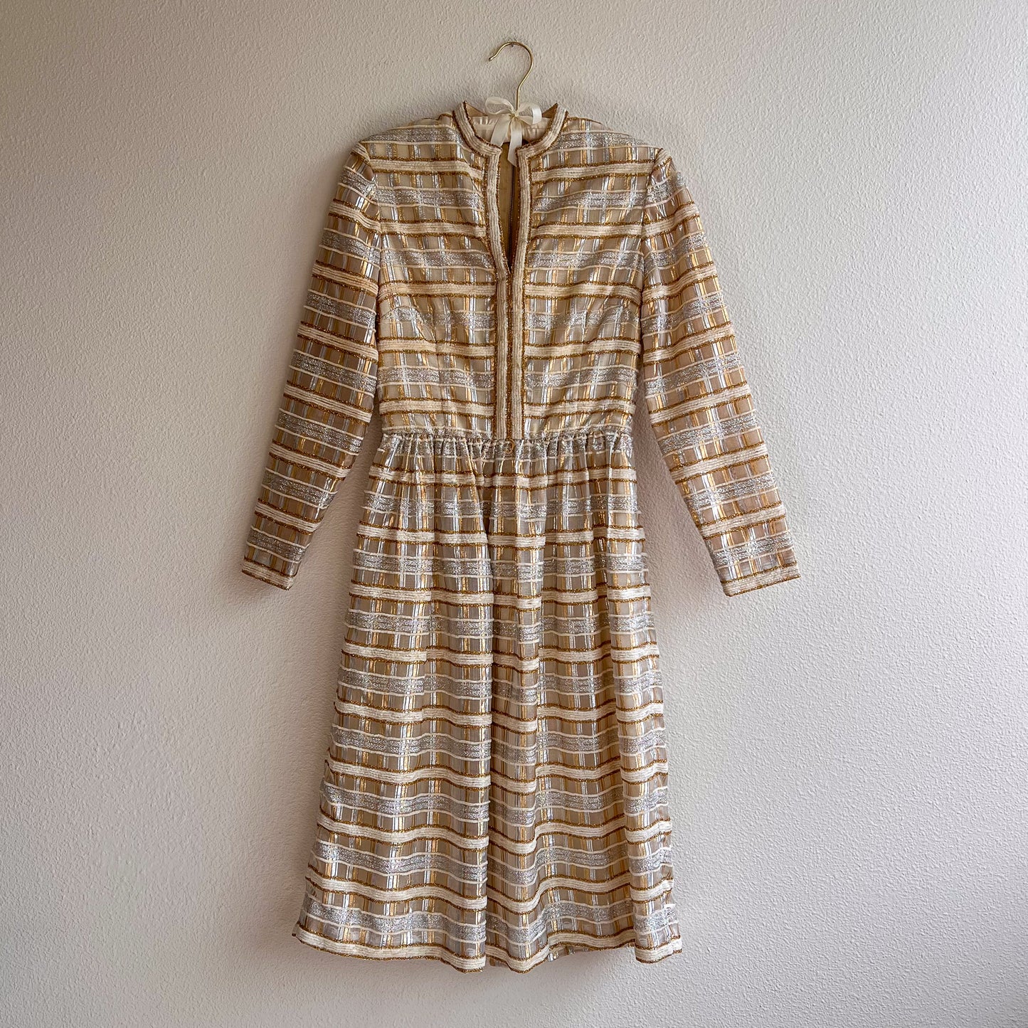 Glamorous 1960s Gold and Silver Party Dress (S)