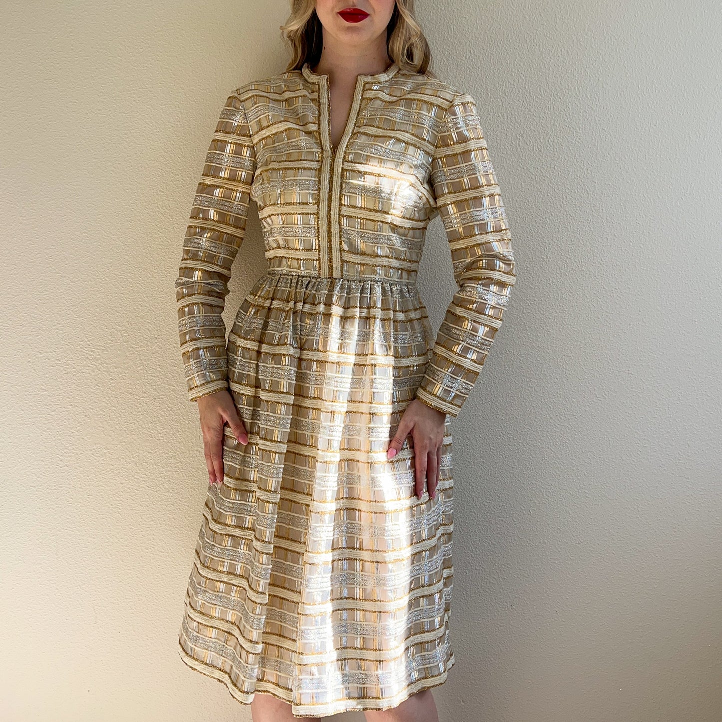 Glamorous 1960s Gold and Silver Party Dress (S)