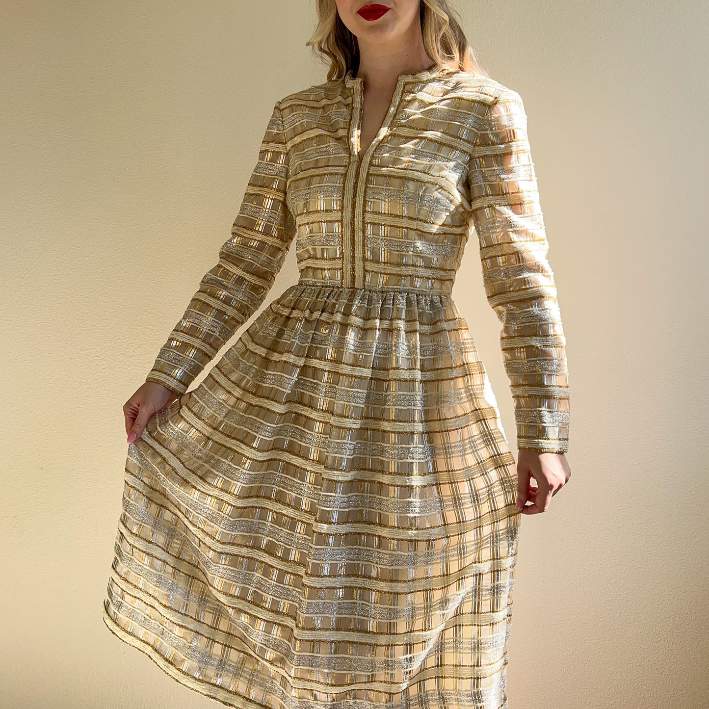 Glamorous 1960s Gold and Silver Party Dress (S)