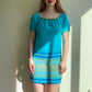 1960s Blue and Gold Grecian Summer Dress (M)