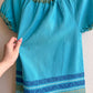 1960s Blue and Gold Grecian Summer Dress (M)