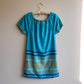 1960s Blue and Gold Grecian Summer Dress (M)