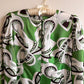 1960s Green Abstract Novelty Print Silk Dress (S/M)