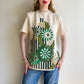 1960s Green Abstract Print Short Sleeve Top (M/L)