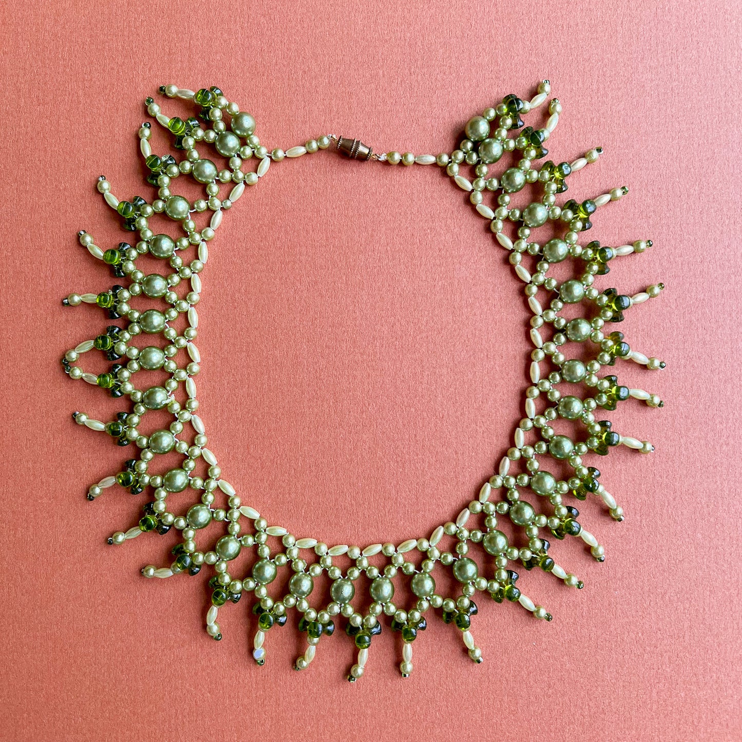 1960s Shades of Green Beaded Necklace