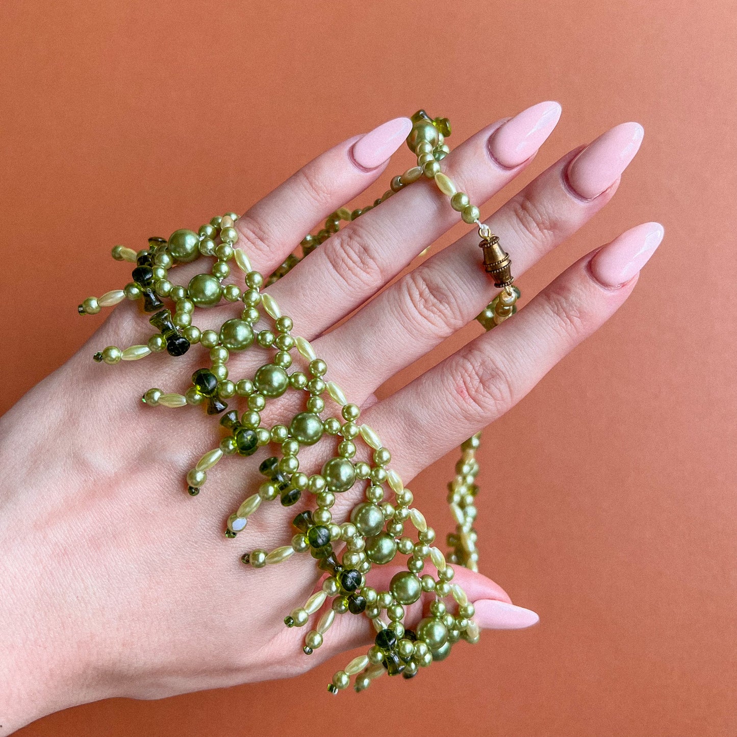 1960s Shades of Green Beaded Necklace