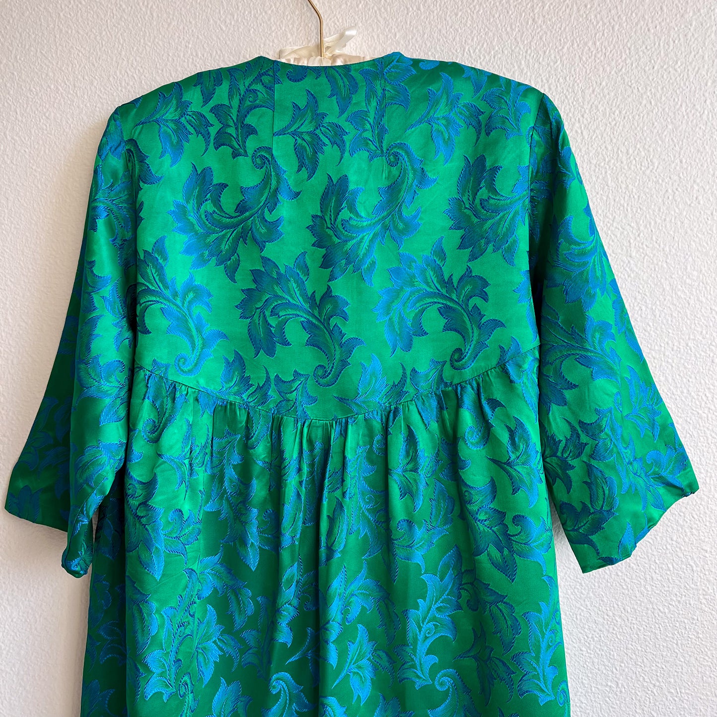 1960s Green Dress and Coat Set With Blue Pattern (S/M)