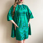 1960s Green Dress and Coat Set With Blue Pattern (S/M)