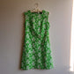 1960s Sleeveless Green Dress With White Floral Print (M)
