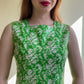 1960s Sleeveless Green Dress With White Floral Print (M)