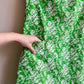1960s Sleeveless Green Dress With White Floral Print (M)
