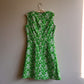 1960s Sleeveless Green Dress With White Floral Print (M)