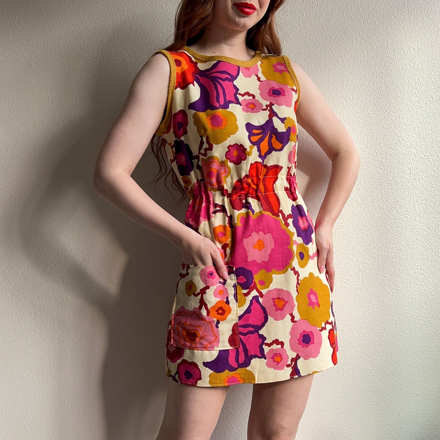 1960s Handmade Summer Dress With a Retro Floral Print (S/M)