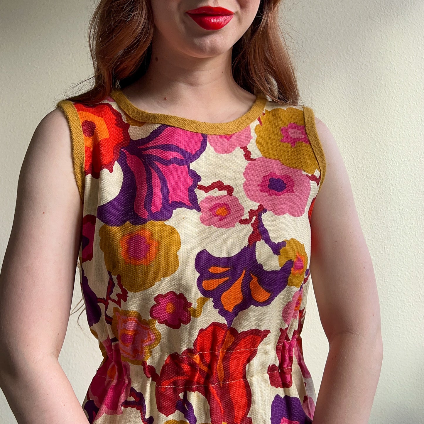 1960s Handmade Summer Dress With a Retro Floral Print (S/M)