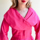 1960s Hot Pink Silk Dress With Shawl Collar (L/XL)