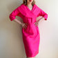 1960s Hot Pink Silk Dress With Shawl Collar (L/XL)