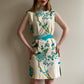 1960s Ivory Belted Dress With Blue Flowers (M)