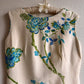 1960s Ivory Belted Dress With Blue Flowers (M)