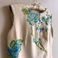 1960s Ivory Belted Dress With Blue Flowers (M)