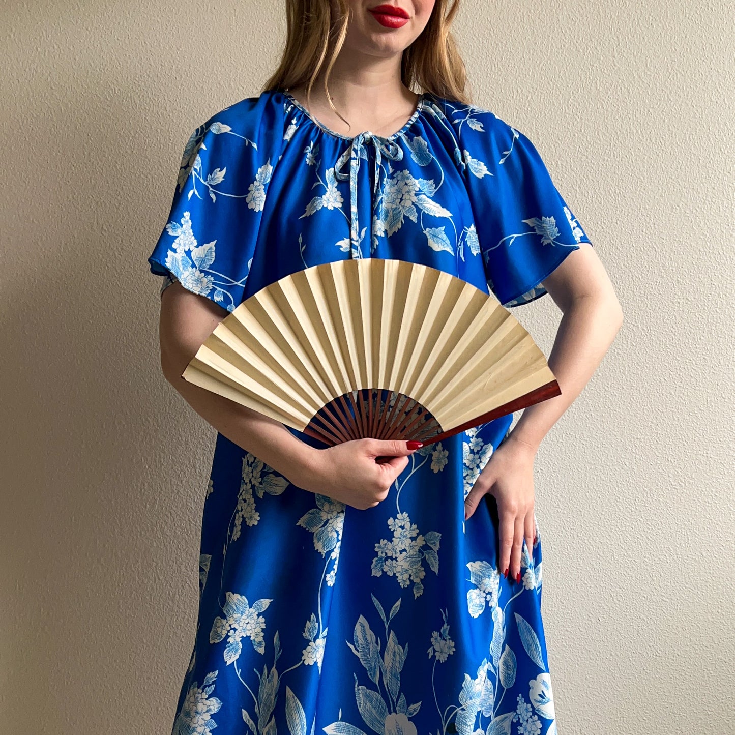 1960s Shanshui Landscape Folding Fan With Dark Wood