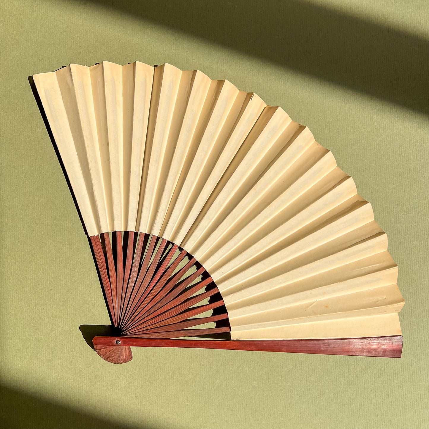 1960s Shanshui Landscape Folding Fan With Dark Wood