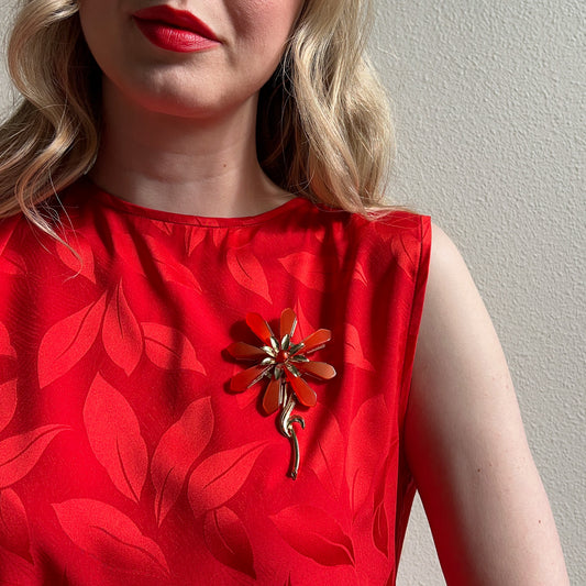 Large 1960s Orange and Gold Daisy Brooch