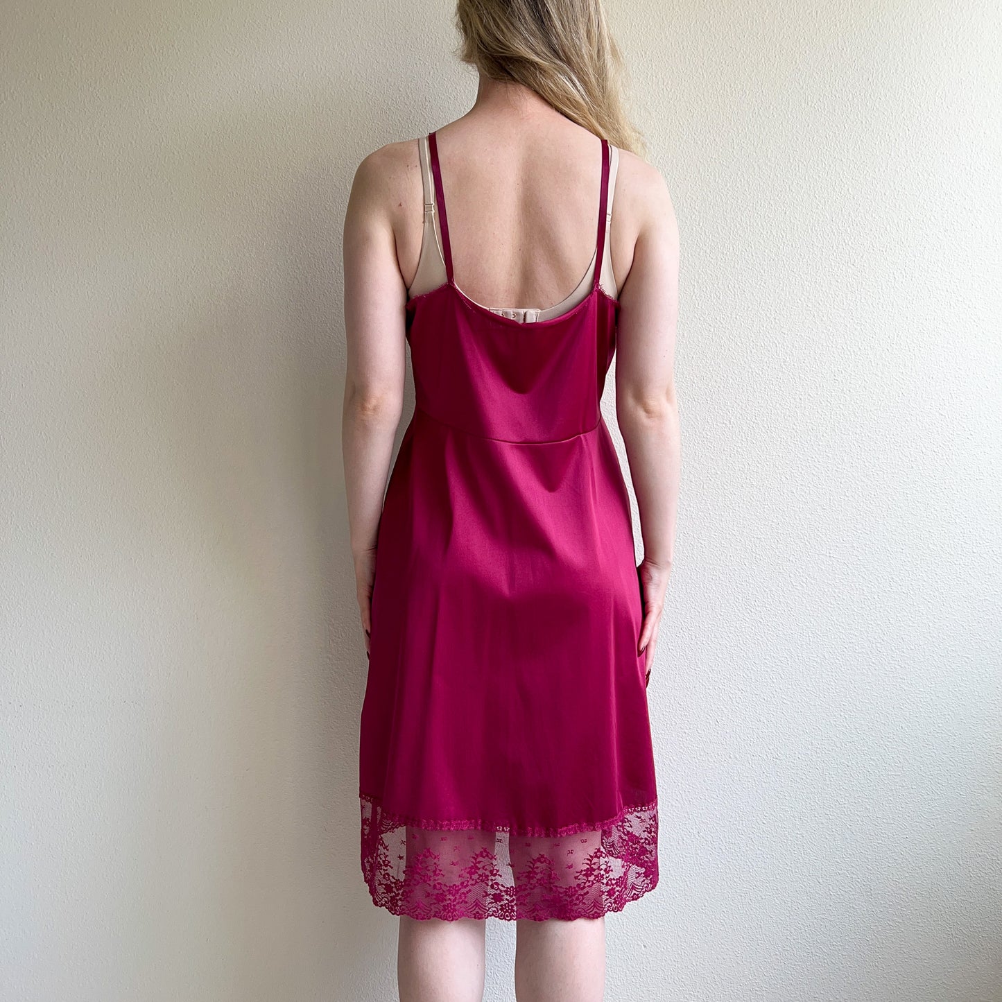 1960s Rich Magenta Slip Dress With Lace (M/L)