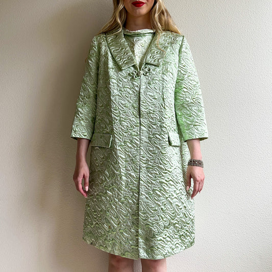 1960s Metallic Mint Dress and Coat Set (M/L)