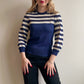 Nautical 1960s Navy Blue and White Sweater (S/M)