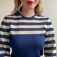 Nautical 1960s Navy Blue and White Sweater (S/M)