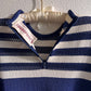 Nautical 1960s Navy Blue and White Sweater (S/M)