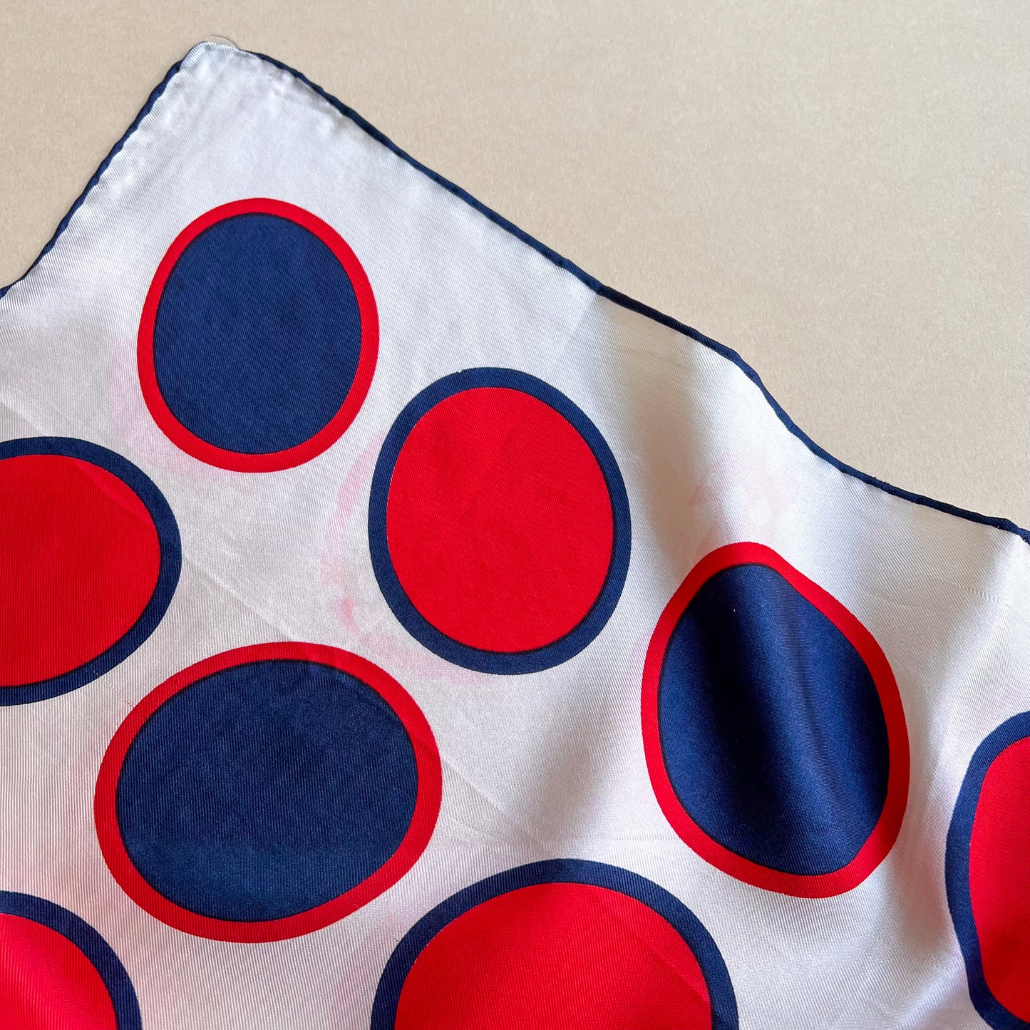 1960s Navy and Red Polka Dots Silk Scarf