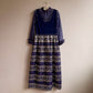Stunning 1960s Navy Maxi Dress With Silver Pattern (M)