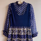 Stunning 1960s Navy Maxi Dress With Silver Pattern (M)