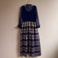 Stunning 1960s Navy Maxi Dress With Silver Pattern (M)